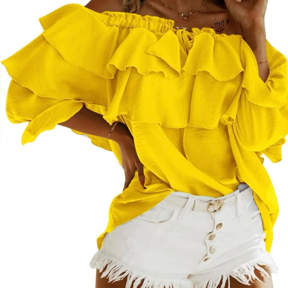 Collection B Yellow Ruffled Off-Shoulder Blouse